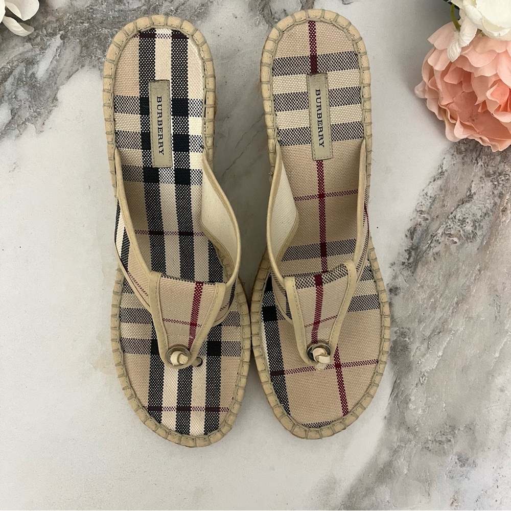 Burberry Beige Plaid Espadrille Wedge Sandals - Picture 5 of 14